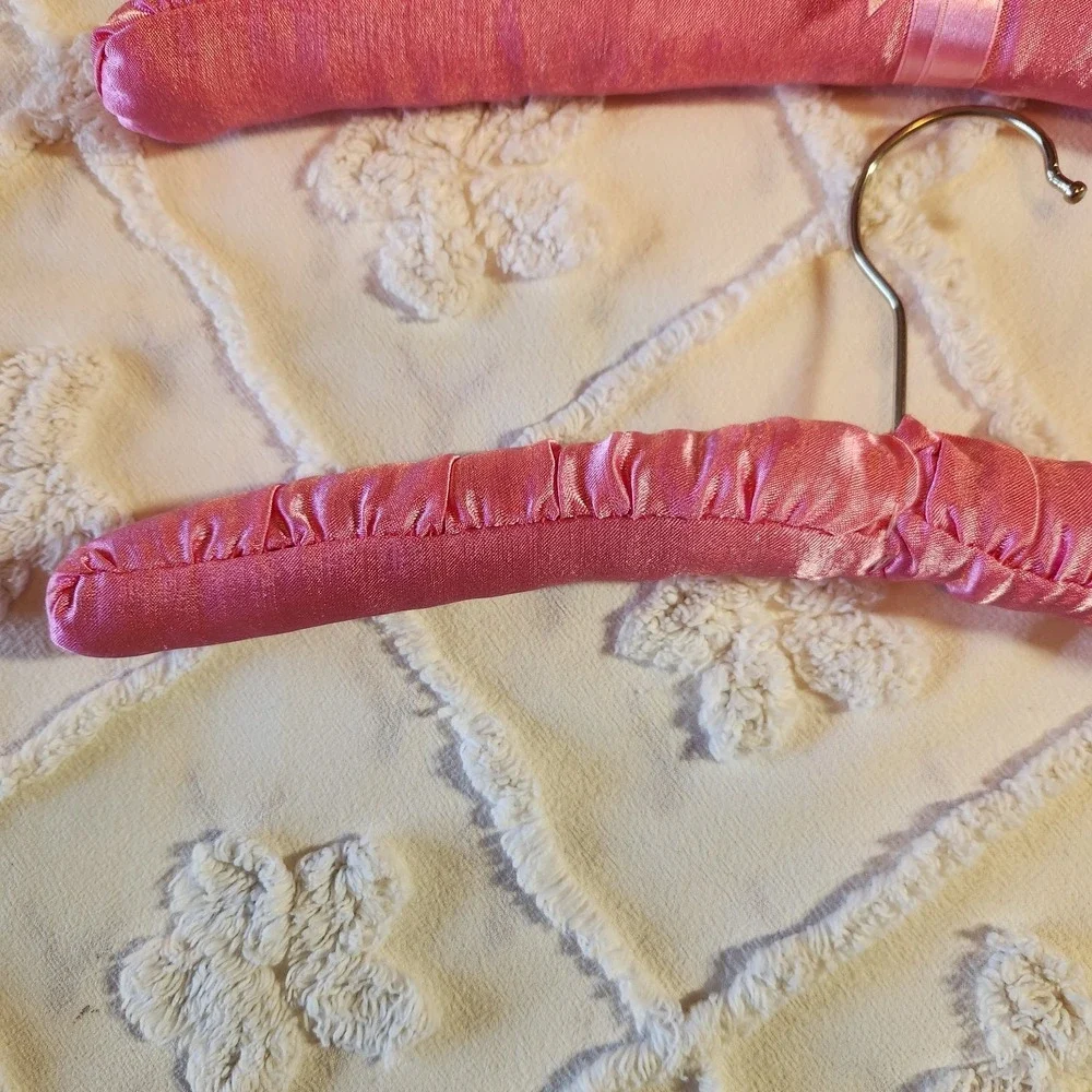 Fabric Padded Clothes‎ Hangers Satin Soft Pink Material Three Count 14.25